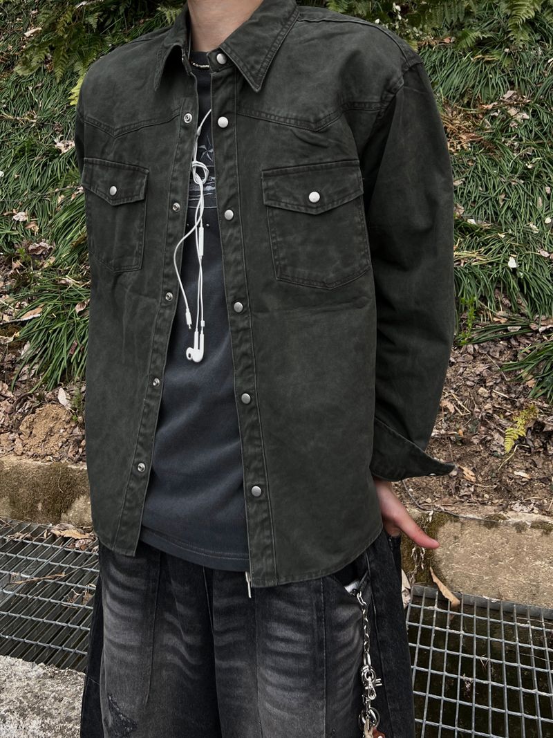 Smudge-Washed Cotton Shirt (5 Colors)