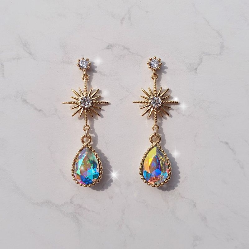 Starry Teardrops Earring - Rainbow