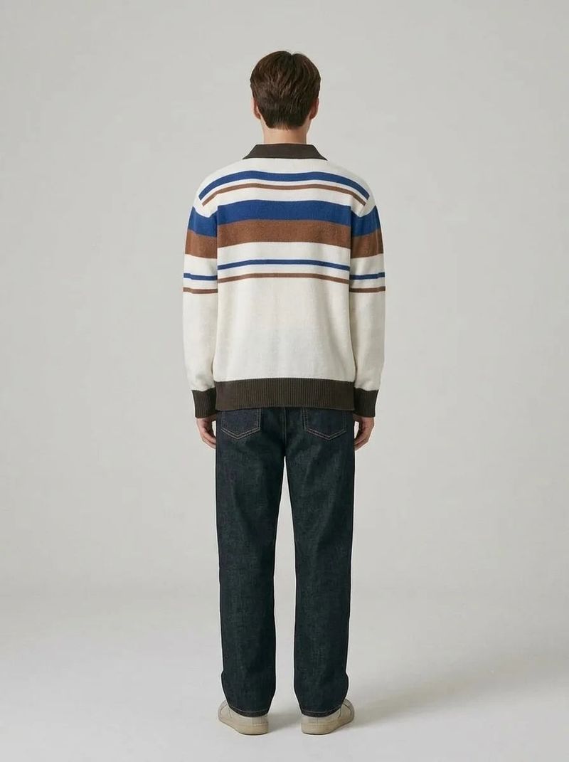 Ivory&Brown Stripe Collar Knit