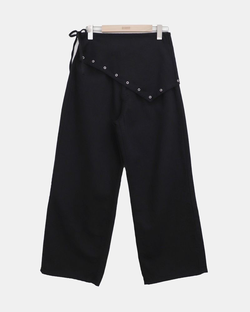 Maon Eyelet Scarf-Layered Cotton Pants