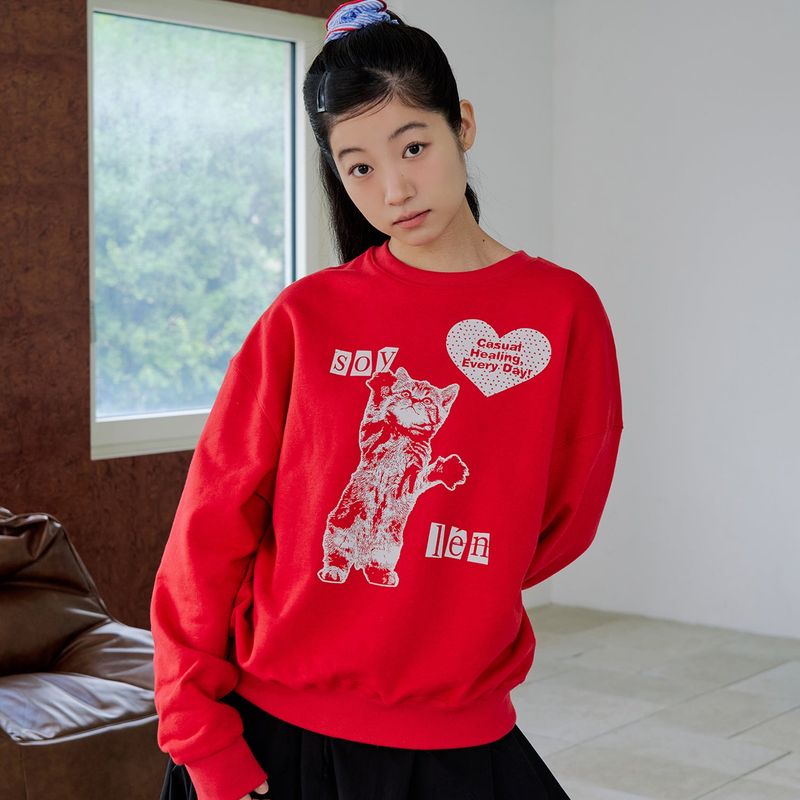 Soylen（ソイレン）の「ハートキャットスウェットシャツ (RED)（トップス）」
