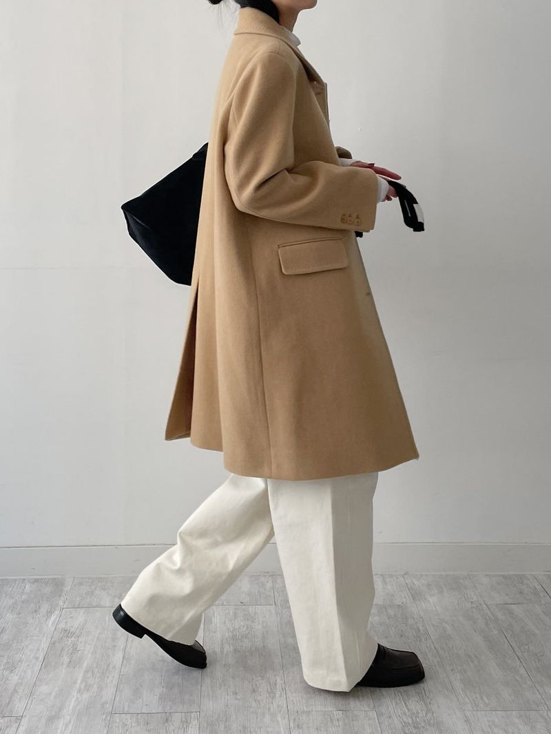 [Merino wool 90%] Stitched collar half coat