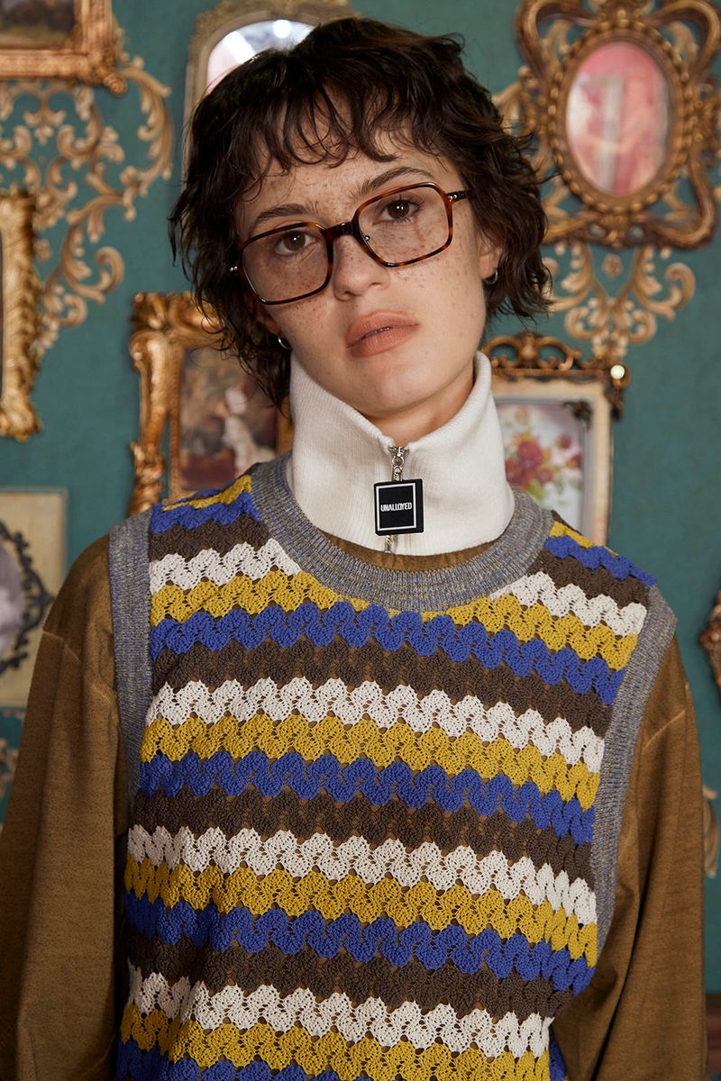 STRIPE CROCHET KNIT VEST / YELLOW