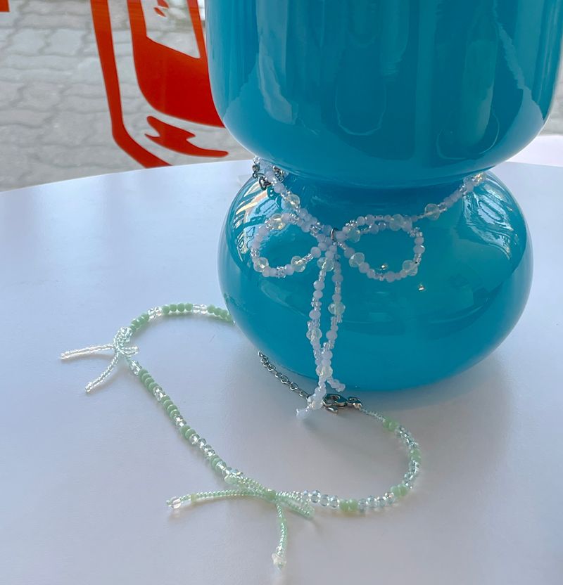 Bold Ribbon Beaded Necklace Blue Pink Birthday Gift Christmas