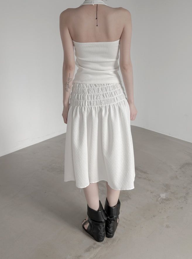 Seersucker smocked midi skirt