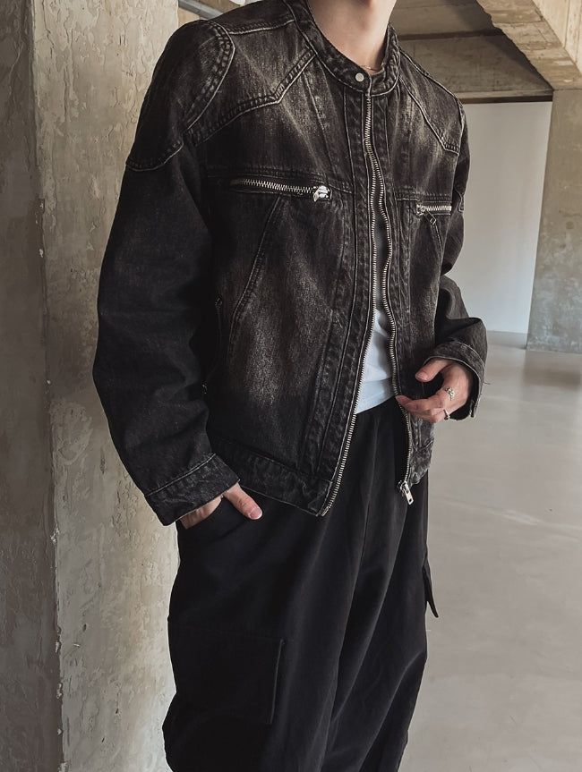 Motorick cut-out patch biker denim jacket