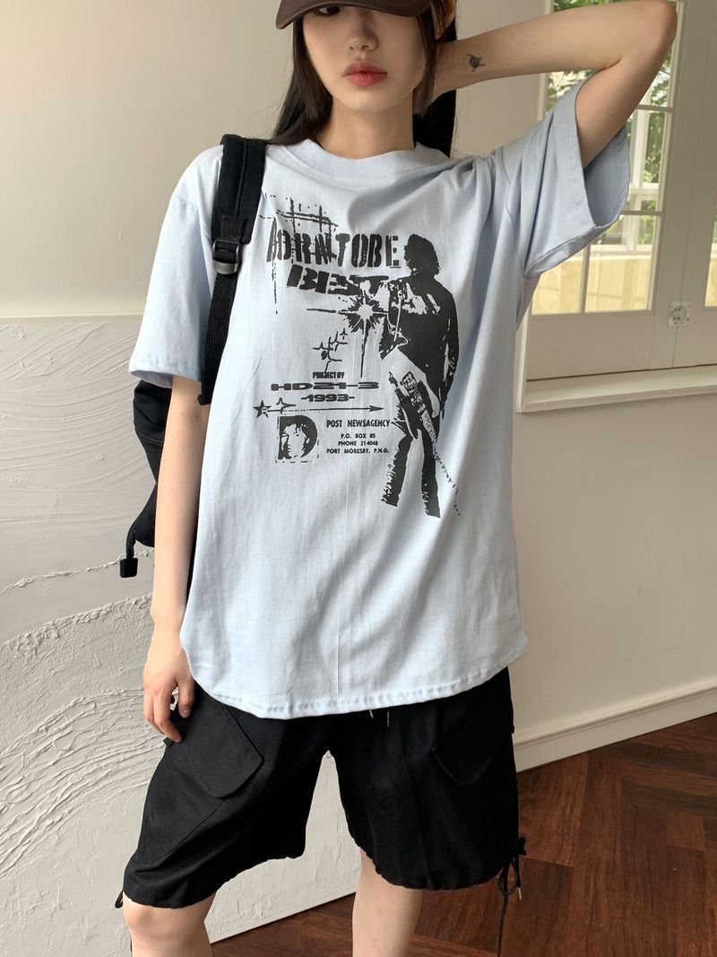 Bontu Summer Printed Overfit Short Sleeve T-Shirt