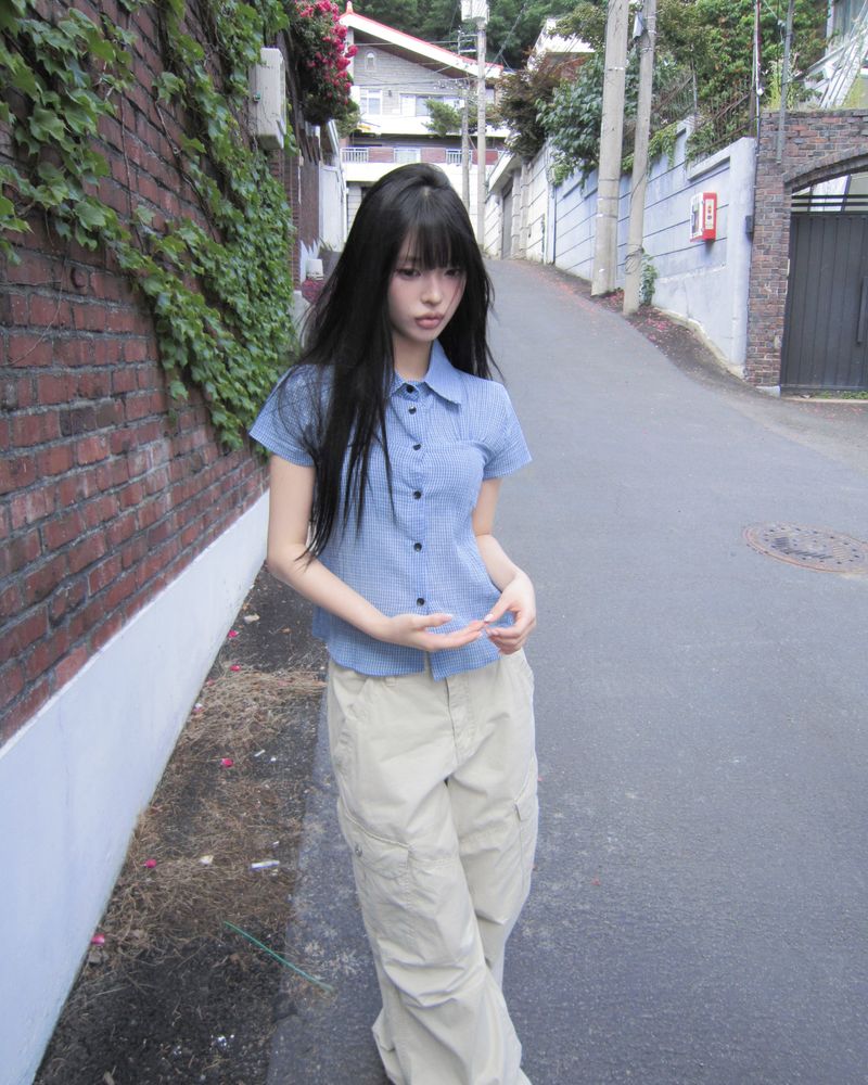 Shukong Check Short Sleeve Blouse