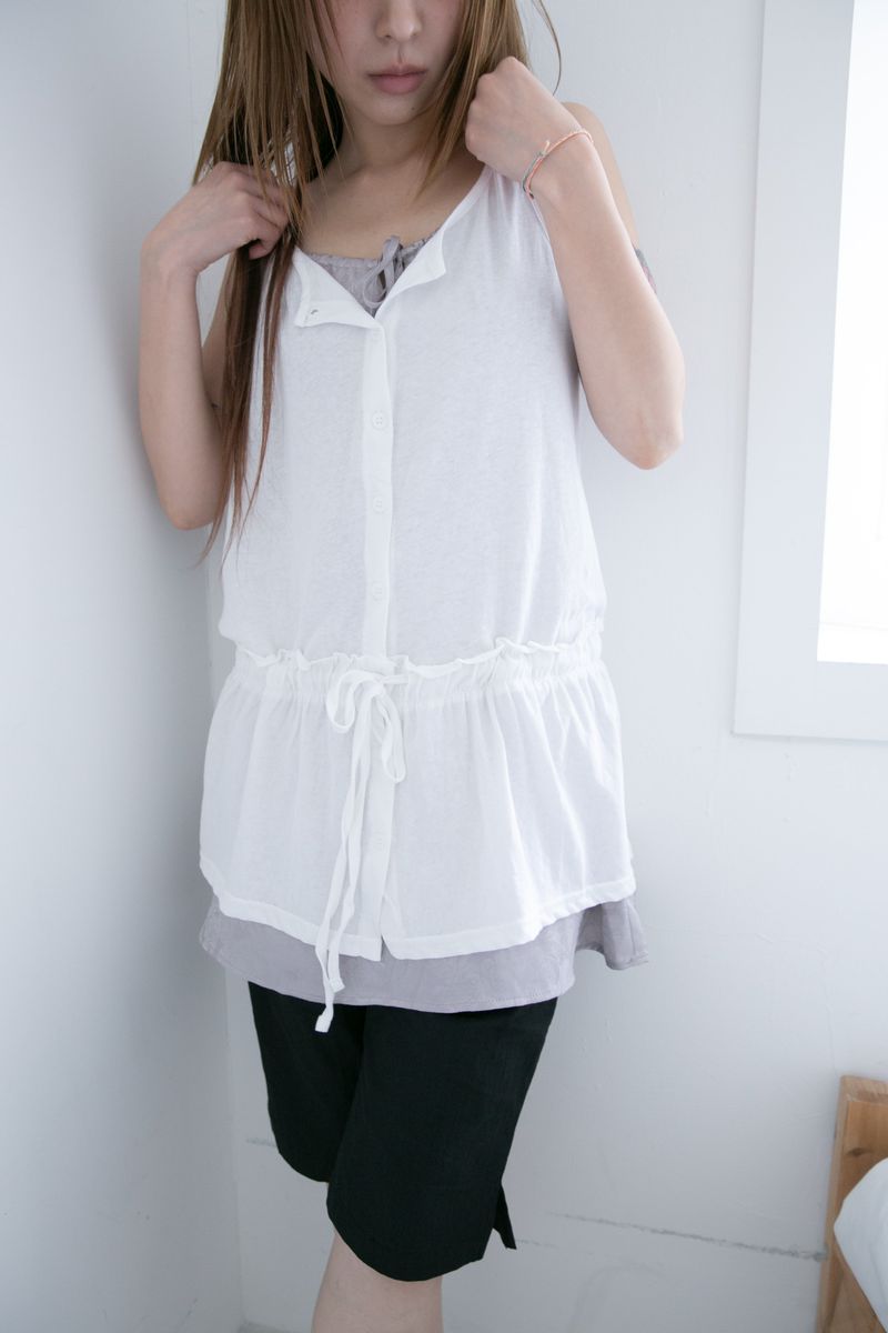 frill strap button sleeveless top(3colors)