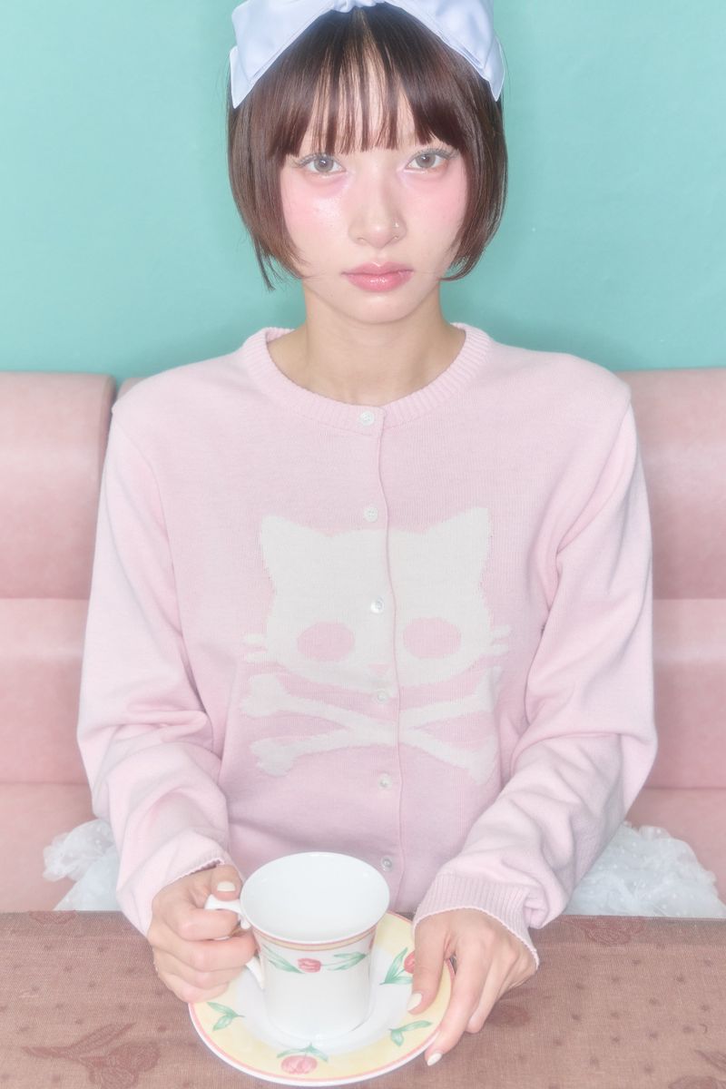 KIRI SKULL KNIT CARDIGAN (PINK)