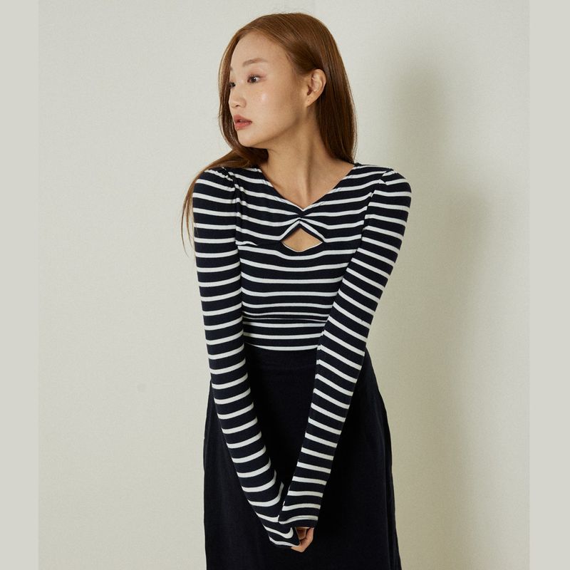 delidi(ディライディ)の「Amber stripes T-shirts (navy)(Tops)」