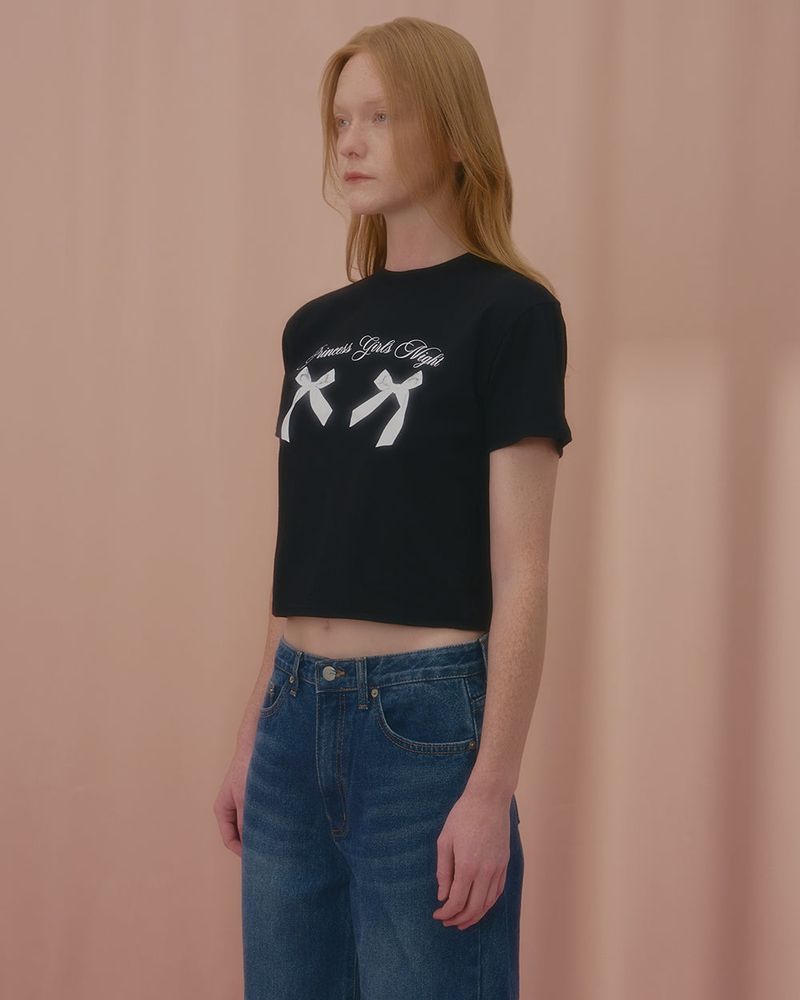 PRINCESS TWIN RIBBON CROP TSHIRT-BLACK