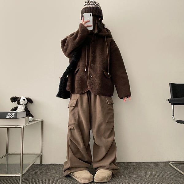 Saty High Neck Wool Hooded Jacket