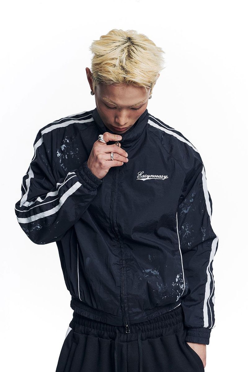 Dirty Nylon Piping Track Jacket - Black