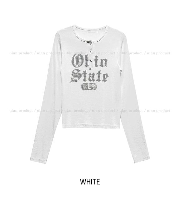 State Crack Lettering Button Long Sleeve