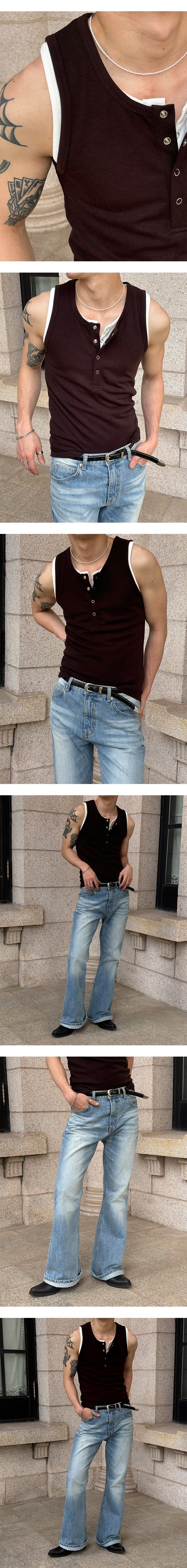 [BASIC ITEM] Henry neck botton sleeveless(3color)