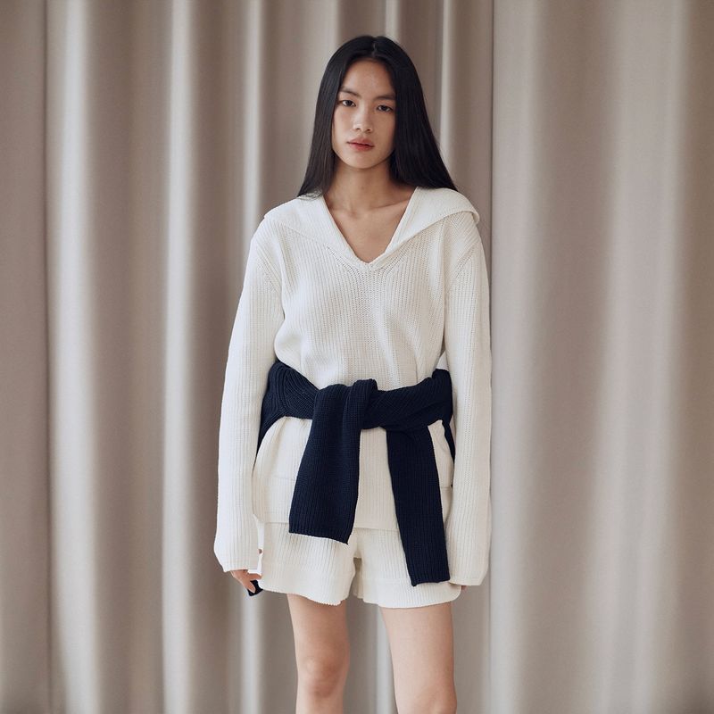 Sailor Collar Cotton Sweater_Ivory