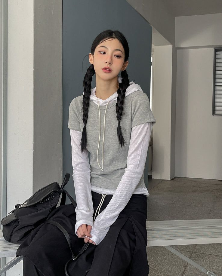 Mix Layered Waffle Hoodie Set