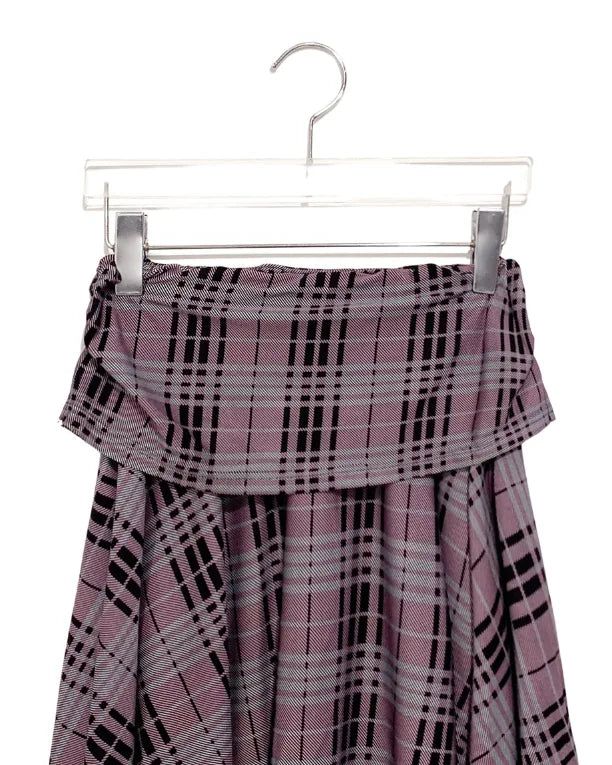 Helena Check Flare Folding Midi Skirt