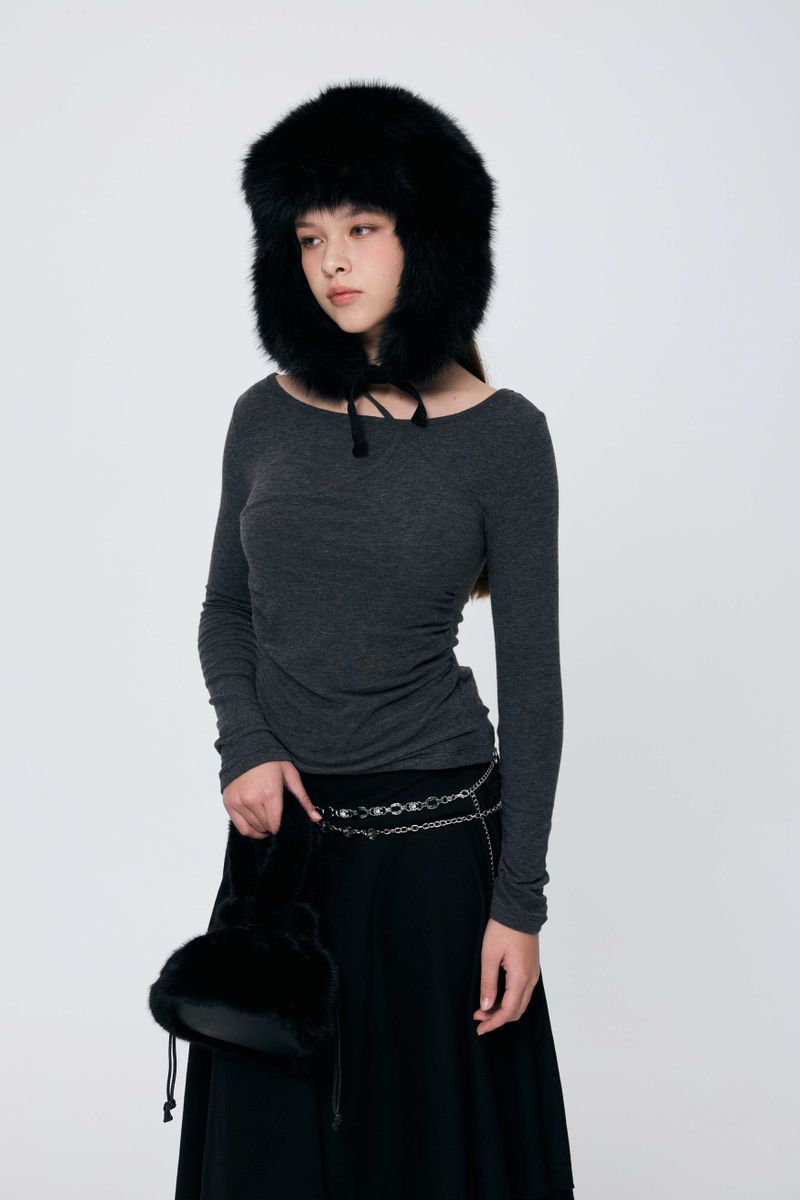 MUREN SHIRRING TOP / CHARCOAL