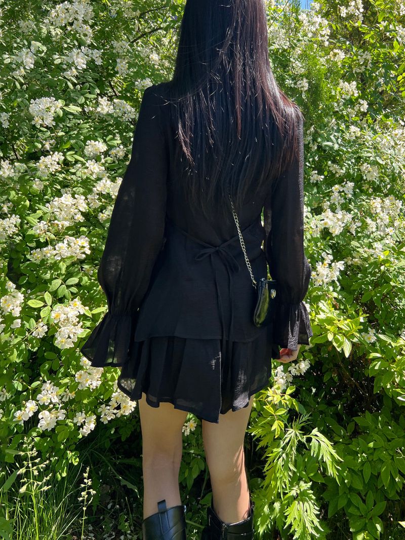 Ribbon puff strap blouse skirt pants setup SET (3 colors)