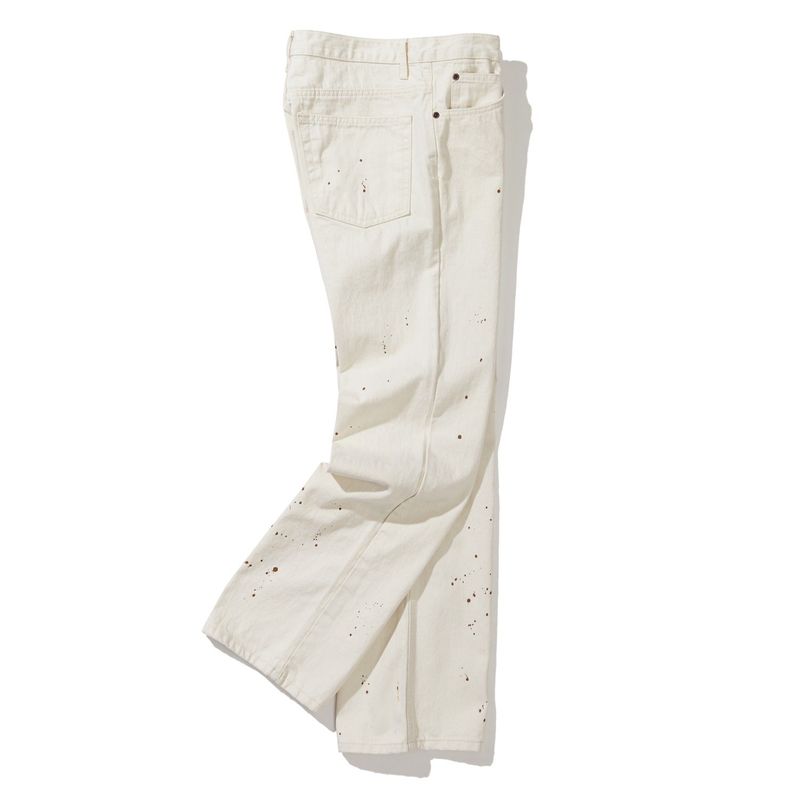97 lc splatter bootscut denim pants ecru