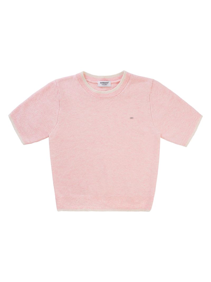 LINE BOUCLE KNIT SHORT-SLEEVED TOP (LIGHT PINK)