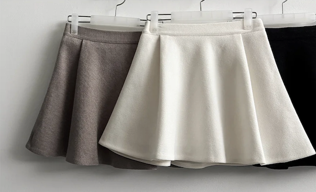 Lorton Wool Pin Tuck Flared Miniskirt