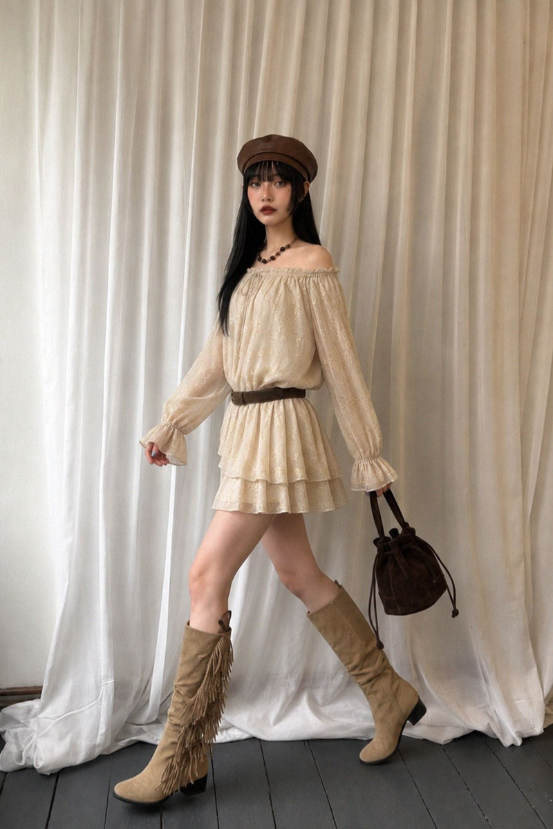 ARCADIAN SHEER BELTED DRESS