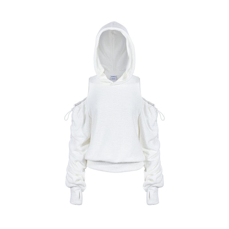 ANOTHERA(アナザーエー)の「CUT OUT OFF SHOULDER ANGORA HOODIE_Ivory(Tops)」
