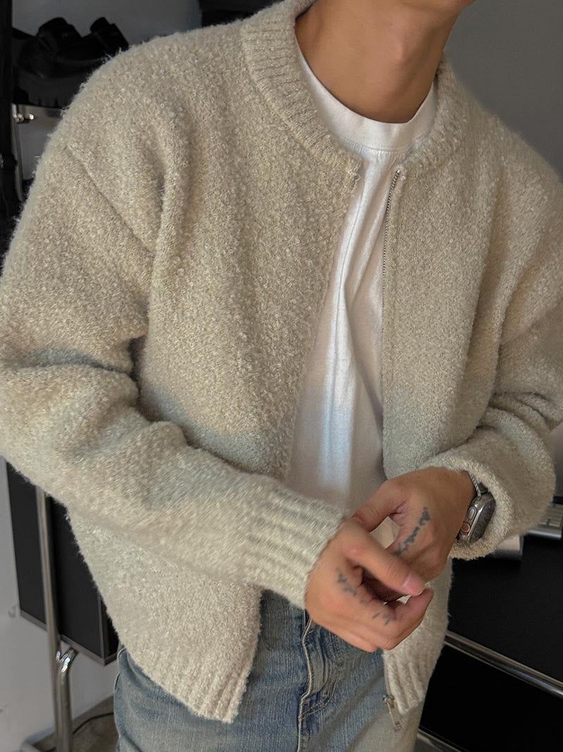 ASCLO Boucle Like Zip Up Cardigan (4color)