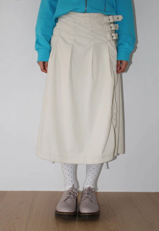 CORDUROY BUCKLE WRAP SKIRT