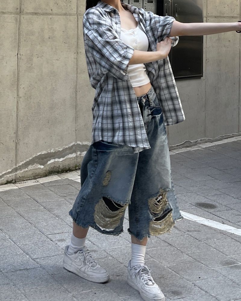 Spark Destroyed Denim Bermuda Pants
