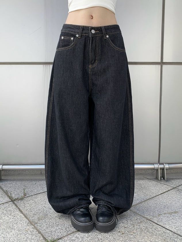 anyonemore（エニーワンモアー）の「エミルバックバックルステッチローデニムワイドパンツ（パンツ）」