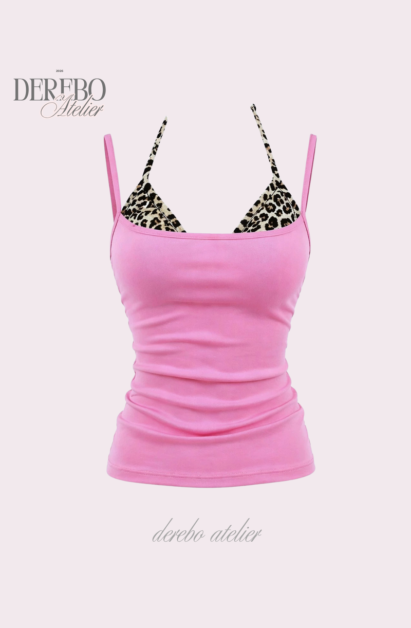 Pink leopard layered sleeveless t-shirt