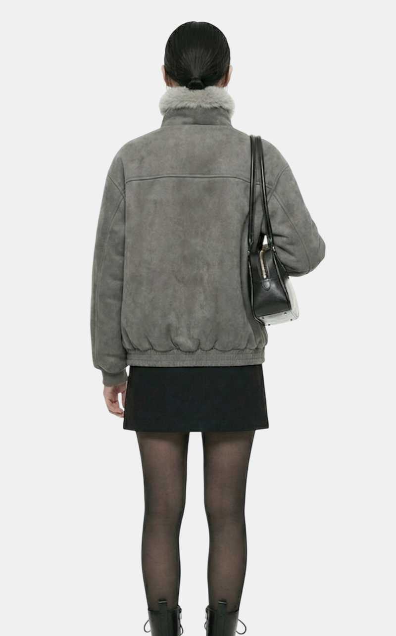 Aaron High-Neck Fur-Trim Short Mustang