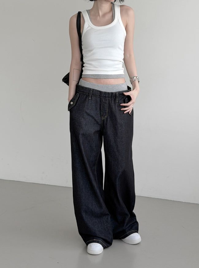 Sagging Non-Faded Raw Denim Pants