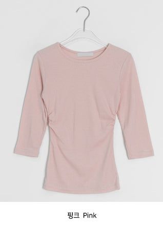 ワンプイUネック/Vネックサイドシアリング7分丈Tシャツ