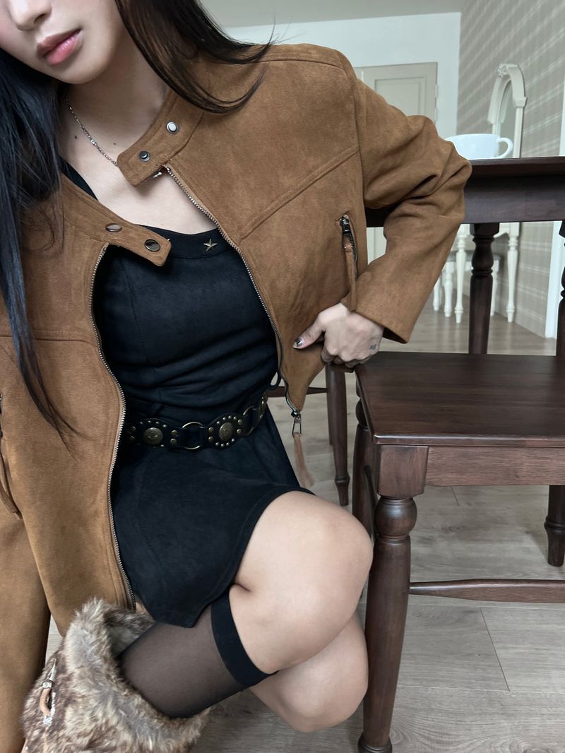 Bohemian two-button buckle suede rider jacket (2 colors)