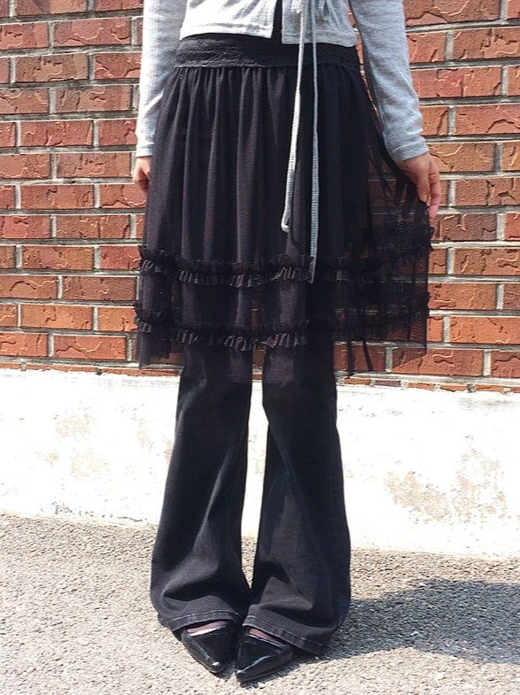 テット デニム ウォッシング ローライズ ブーツカット パンツ