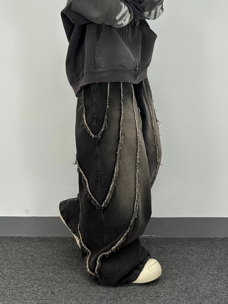 flow cut-off denim pants