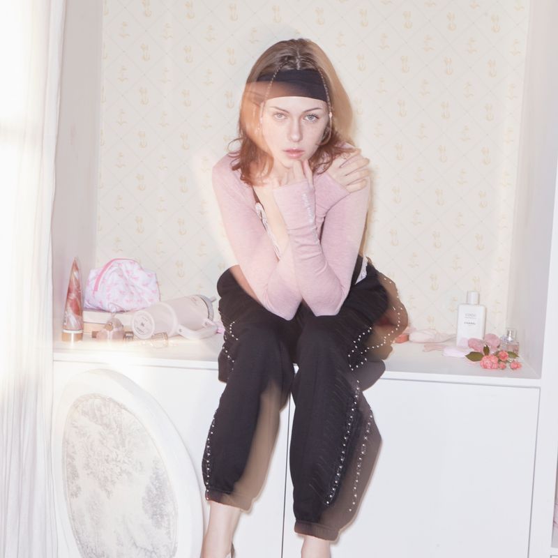 LACE STUD JOGGER PANTS - BLACK