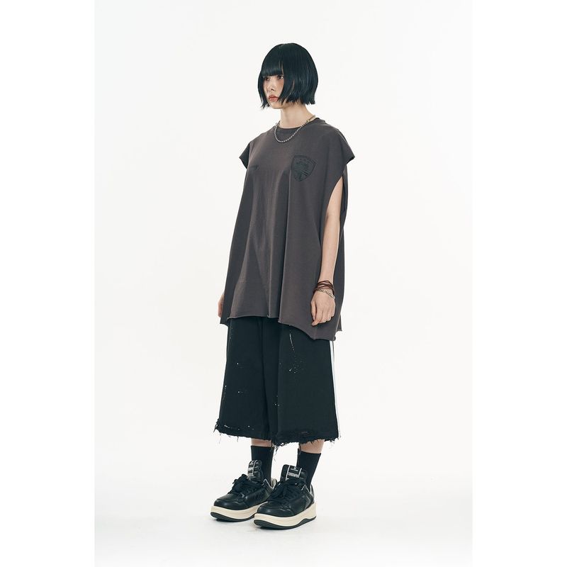 Raw-cut box sleeveless - Charcoal