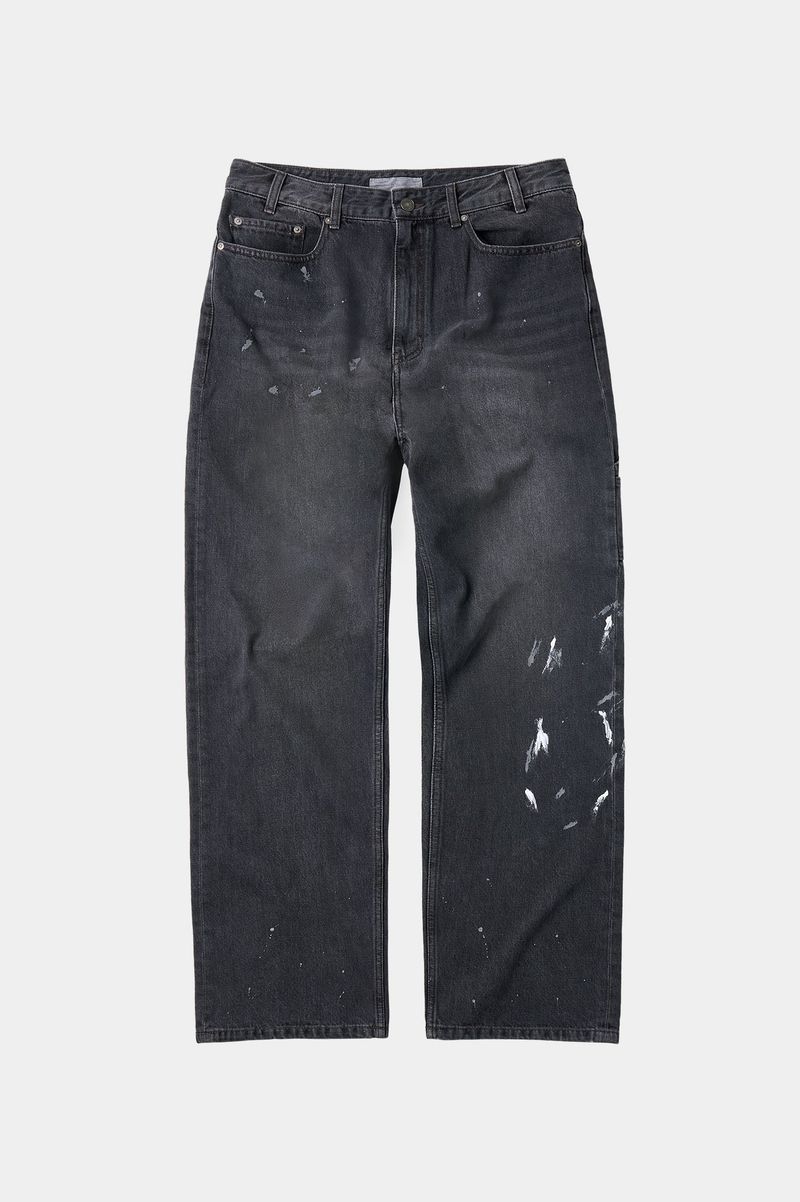Aged Splatter Carpenter Denim Pants(Washed Black)