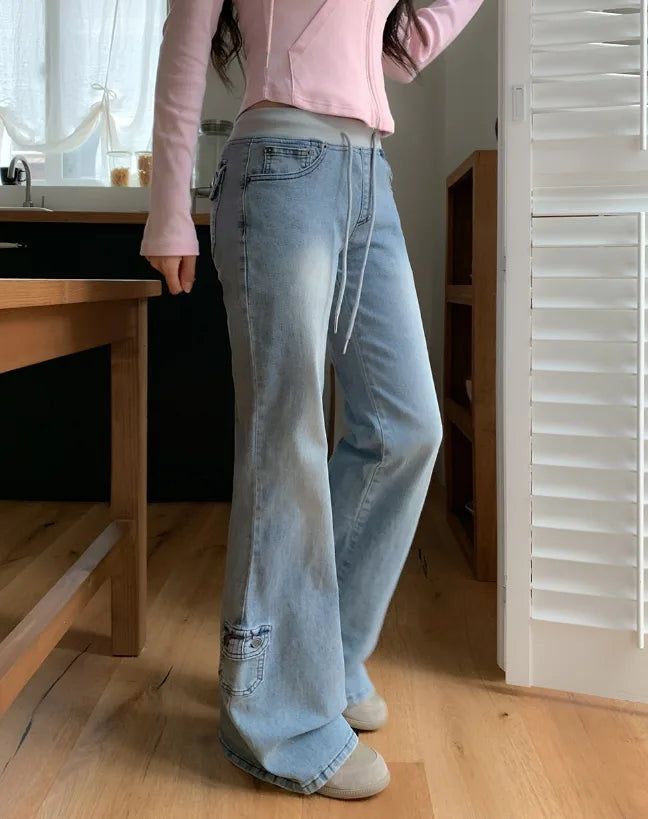Shiff Ribbed Banding Bootcut Denim Pants