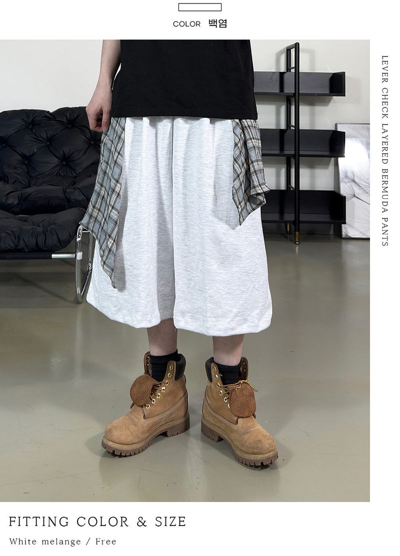 Lever Check Layered Bermuda Pants