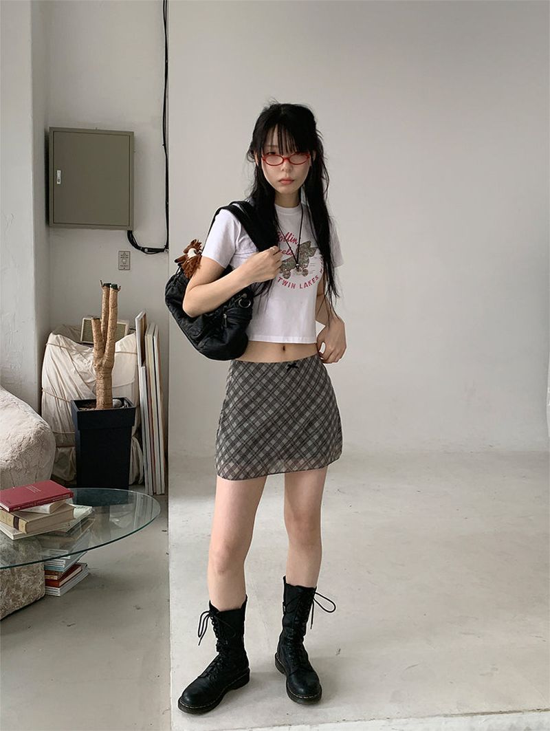 CHECK CHIFFON MINI SKIRT (4C)
