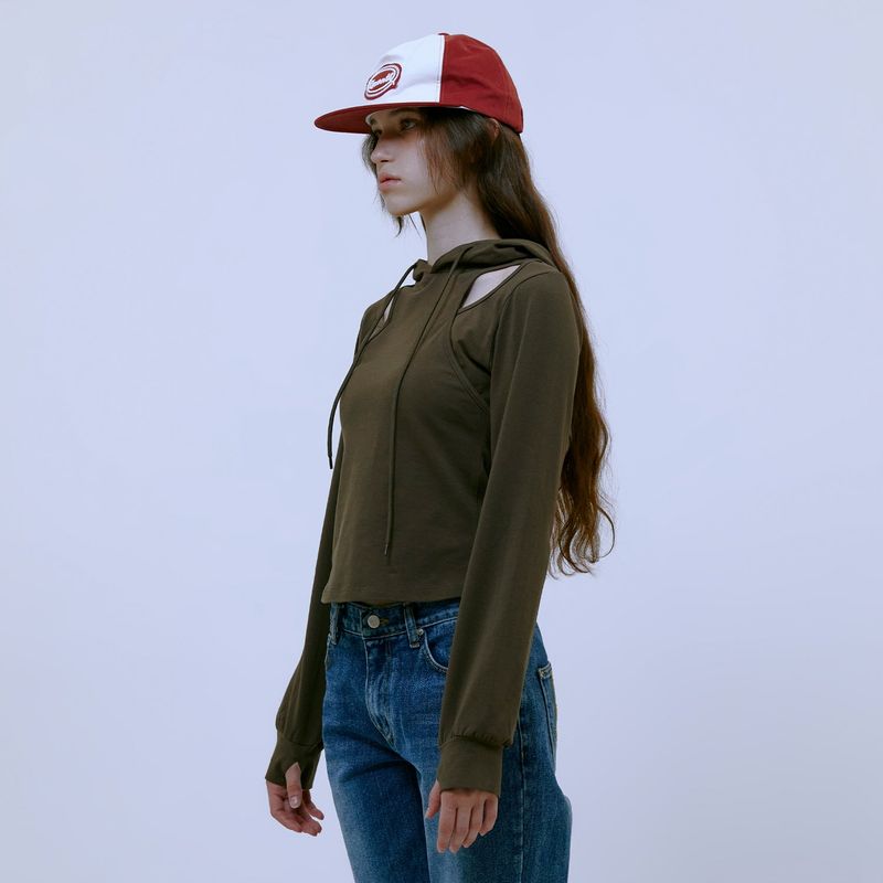 Cut Out Slim Hoodie (BROWN)