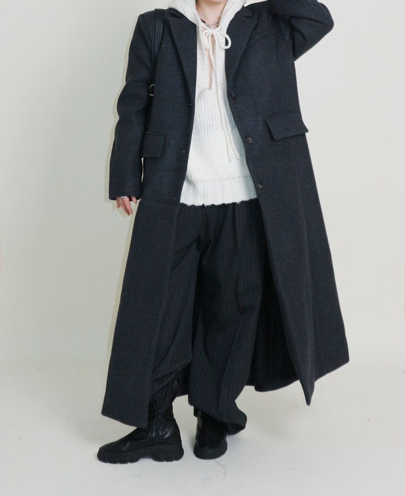 Stutch Solid Wool Long Coat (Lining Fleece-lined)