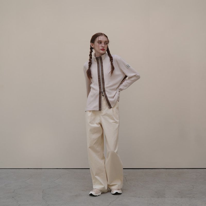 Brown Leather Block Zip-up